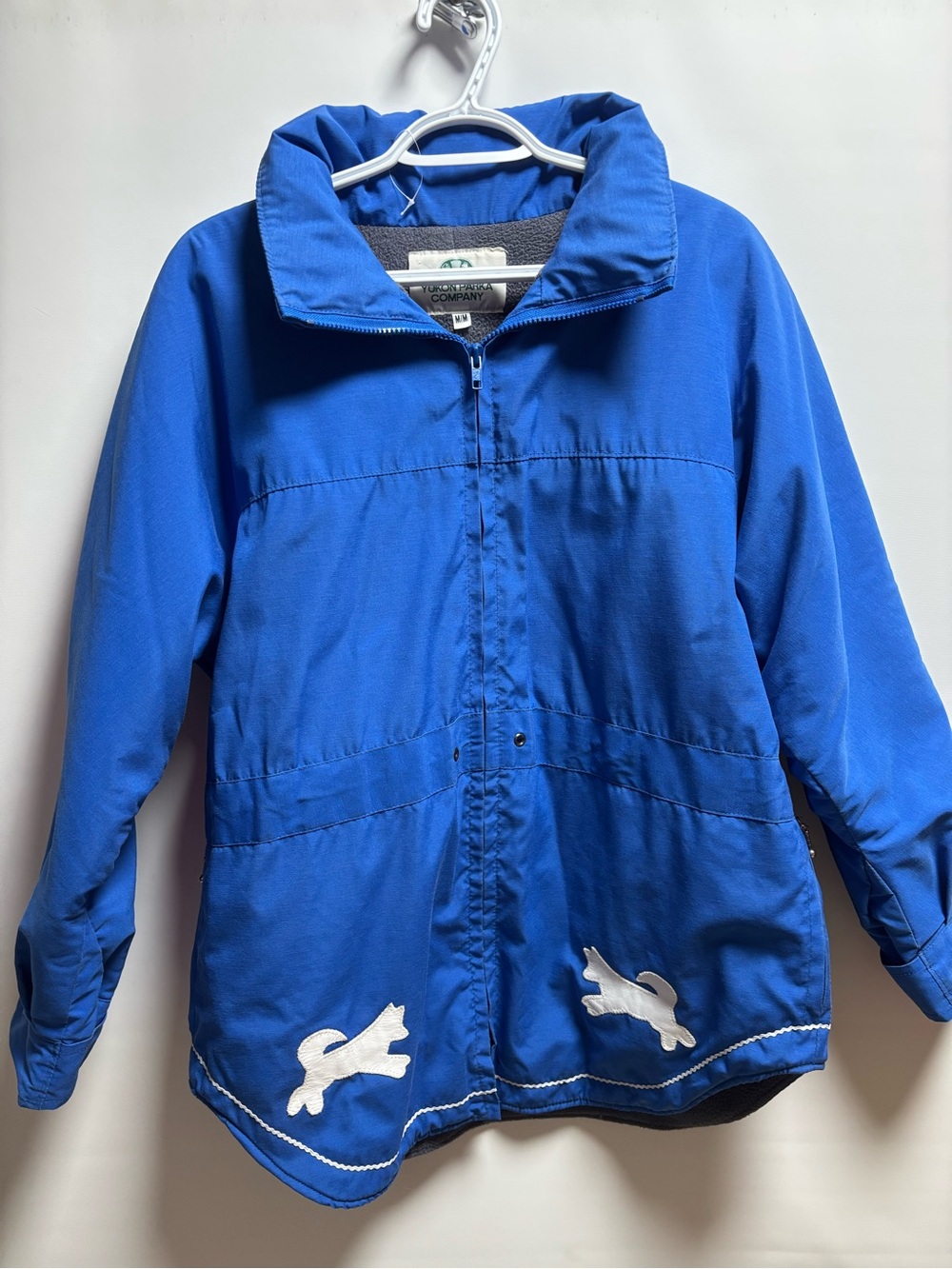 Ladies Royal Blue Ski Jacket with husky Appliqués by Yukon parka co